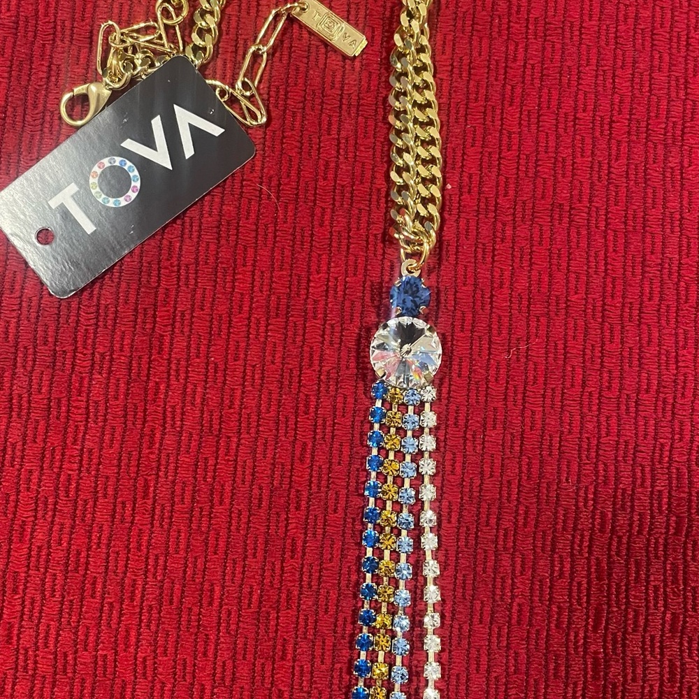 Gold and Blue Crystal Necklace TOVA